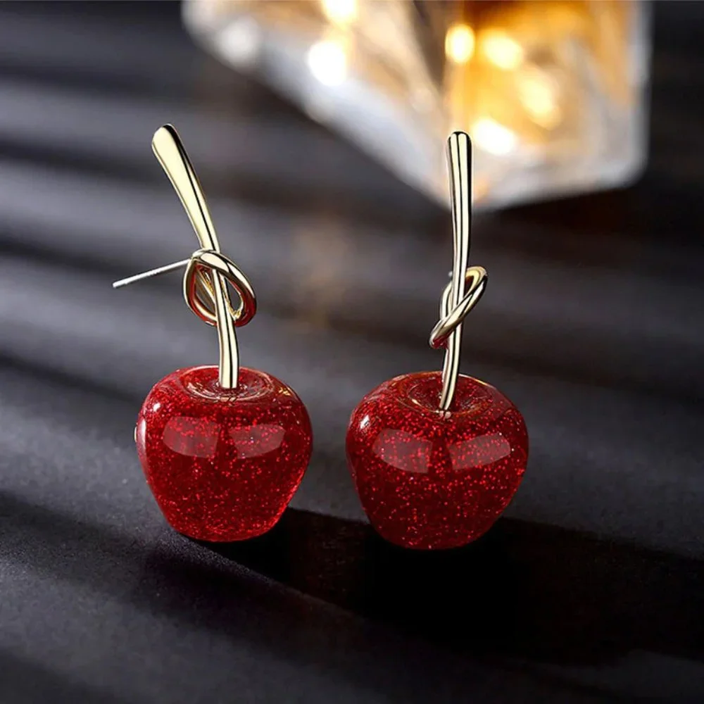Cherry earrings with gold post. Unique! - Picture 3 of 3